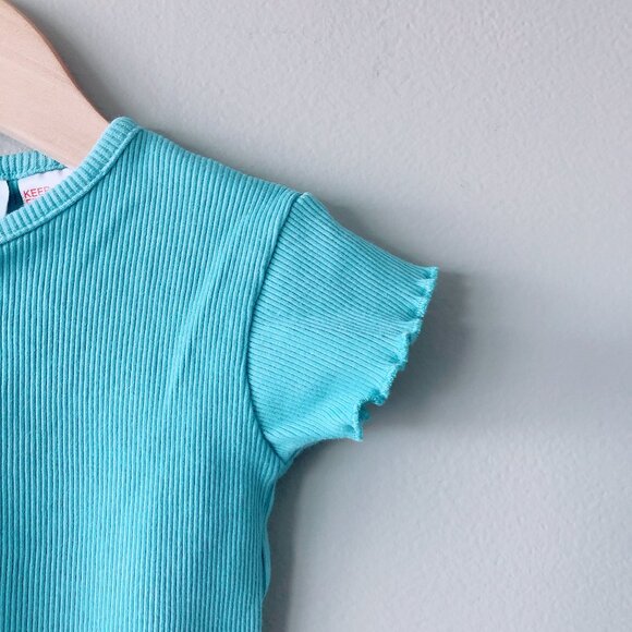 Zara t-shirt 6-9m ribbed baby tee lettuce hem light teal baby girl - Picture 4 of 7